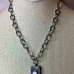 Lois Hill Mother of Pearl Inlay Sterling Silver Cutout Rectangle Toggle Necklace Photo 3