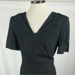 Escada Pinstripe Career Dress Double V Neck Midi Fitted Sheath Size 40/US 10 Black Photo 4