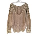 Free People Bumblebee V-Neck Striped Sweater Women's L Green Gray Boho Hippie Photo 3