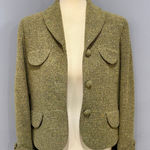 Vintage Fall Green Tweed Blazer w/Funky Floral Print Liner, Size 8P Photo 0