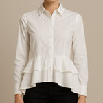 Walter Baker  White Ruffled High-Low Button Front Top Whimsy Bridgerton – Size M Photo 0