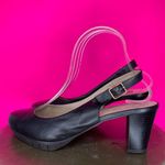 Wonders Black Leather Slingback Round Toe Low Heel Pump Sz 8 Black Photo 2