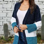 BLUE MULTI WHITE COLOR BLOCK VELVET CHENILLE CARDIGAN SIZE XL (16 Photo 6