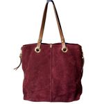 Loewe UGG Burgundy Red Suede Tote Bag with Brown Leather Shoulder Straps Photo 14