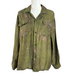 Free People Found Floral Moss Button Down Camp Shirt Olive Green Medium Unisex Photo 2