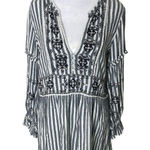 ZARA Women’s TRF Blue Striped Floral Embroidery Dress V-Neck Long Sleeve Size M Photo 0