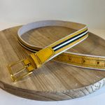 Vintage Italy Made Yellow Navy Stripe Belt With Gold Buckle Size Medium Photo 8