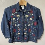 Quacker Factory  Jean Jacket‎ Size Large Denim Beaded Embroidered Floral Blue Photo 0