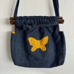 Vintage Y2K Blue Denim Yellow Butterfly Boho Cottage Jean Crossbody Bag Purse Photo 2