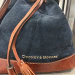 Dooney & Bourke  Navy Suede Bucket Bag Brown Leather Drawstring Tassel Photo 5