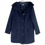 Ann Taylor  Weekend Collection Faux Fur Trim Wool Duffle Coat Blue Size M Photo 5