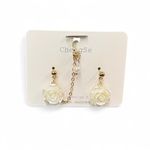White Rose Whispers – Mismatched Earrings with Dainty Pearl Chain new Gold Photo 4