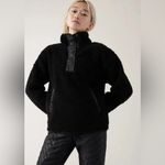 Athleta Cozy Sherpa Snap Sweatshirt Pullover Black Small‎ Quilted Cozy Fleece Photo 1