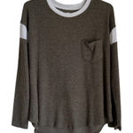 SO Waffle Knit Varsity Cozy Top Crewneck Long Sleeve Medium Women’s Casual  Green Photo 0