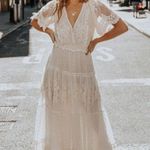 Boutique NEW White Lace V-neck Semi-Sheer Short Sleeve Maxi Dress Photo 1