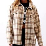 PacSun 🛍️ LA Hearts  Ivory Oversized Plaid Button Up Shacket Shirt Jacket Sz M/L Photo 0