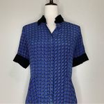 Olivaceous  100% Silk Blue Button Down Short Sleeves Dress, Sz Large Photo 1