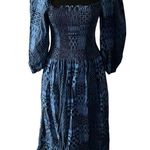 Ann Mashburn  Andra Smocked Long Sleeve Maxi Dress XS Women’s Blue Navy Patchwork Photo 0