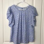 Iris  women’s light purple ruffle sleeve button neck loose relaxed floral‎ blouse Photo 0