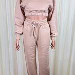 Zenana  2 Pcs Crop Sweatshirt Tracksuit Jogger Pants Set Outfit Active Loungewear Pale Peach Photo 1