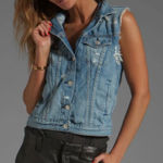 Rag and Bone Tattered Jean Vest Medium Wash 100% Cotton Size Small Photo 0