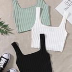 SheIn White Cropped Tank Top Photo 3