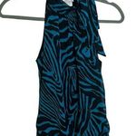 Soulmates  Vintage Y2K Blue Zebra Tie Neck Blouse Photo 0