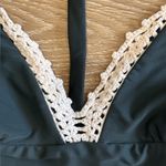 Tilly's Tilly’s Dark Green Racerback V-Neck Bikini Top With Crochet Detail Medium Photo 2