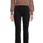 Gianni Bini Faye Plaid Smocked Square Neck Long Sleeve Woven Blouse Size 12 Photo 2