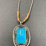 Native American Heshi Turquoise Pendant Sterling Silver Necklace VTG 16.5” Photo 0
