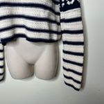 La Ligne Striped Pointelle Pullover Knit Sweater Blue/Cream Womens S Blue Photo 2