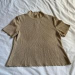 St. John scallop high neck mock neck gold metallic knit short sleeve blouse S Photo 5