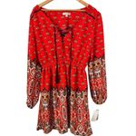 Gianni Bini NWT  Fire Orange Boho Western Tasseled Puff Sleeve Mini Dress Large Photo 1