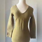 Women's Sage Green Knit Bodycon Dress Size L Long Sleeve V Photo 3