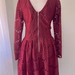 Burgundy Lace Floral Print Scoop Neck Long Sleeve A Photo 5