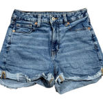 American Eagle Mom Short Denim Stretch Distressed Cuffed Women Size 4 Blue Photo 0