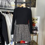 Theory  Long Sleeve Knit Tweed Combo Mini Dress Black Multi Photo 12