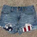 High Rise Denim Shorts with American Flag Pockets Size 2 Photo 0