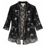 Lauren Michelle XL Black Lace Open Front Cardigan White Embroidery Photo 0
