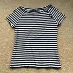 Liz Claiborne Women’s White & Navy Striped Boat Neck Tee Shirt - Size S - EUC Photo 0