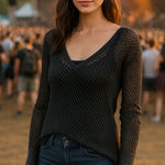 Rock & Republic Black Open Loose Knit Sweater w/ Skull Grundge Style XS Photo 0