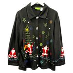 Vintage Onque Woman Christmas Cardigan Sweater Size 2X Black Santa Tree Snowman Photo 7