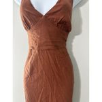 ZARA  Halter Neck Linen Blend Midi Dress Brown Back Lace-Up Back Slit Size L Photo 4