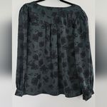 Ava & Viv  Hunter green silk blouse w, black floral print. Photo 3