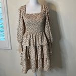 NWT Byinns szL flowery tiered skirt puffy sleeve gathered bodice open back dress Brown Size L Photo 1