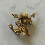 Vintage 70's Golden Poodle Dog Brooch with Gemstone Accents Gold Photo 0