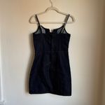 Bebe  Bow Front Fitted Denim Dress in Blue Photo 5