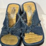 Kathy Ireland  Y2K Platform Sandals 6 Frayed Denim Flip Flops Chunky 2000s Retro Photo 4