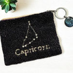 CAPRICORN Beaded Zodiac Astrology Zip Coin Purse Black Photo 0