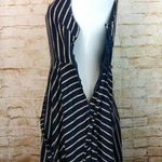 Doe & Rae Women Size M Striped Blue Dress Collared V-Neck Handkerchief Hem Photo 8
